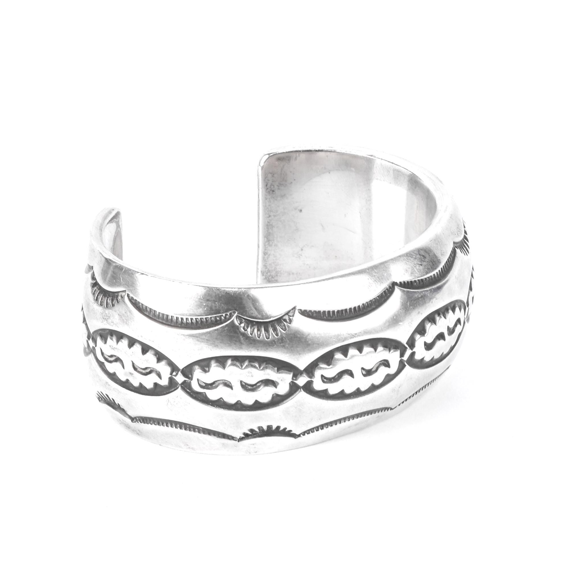 Signed Navajo Sterling Silver Stamped Cuff Bracelet