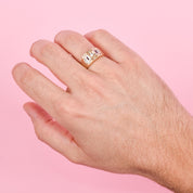 14K Two-Tone Gold Men's Statement Ring with Ruby and Cubic Zirconia