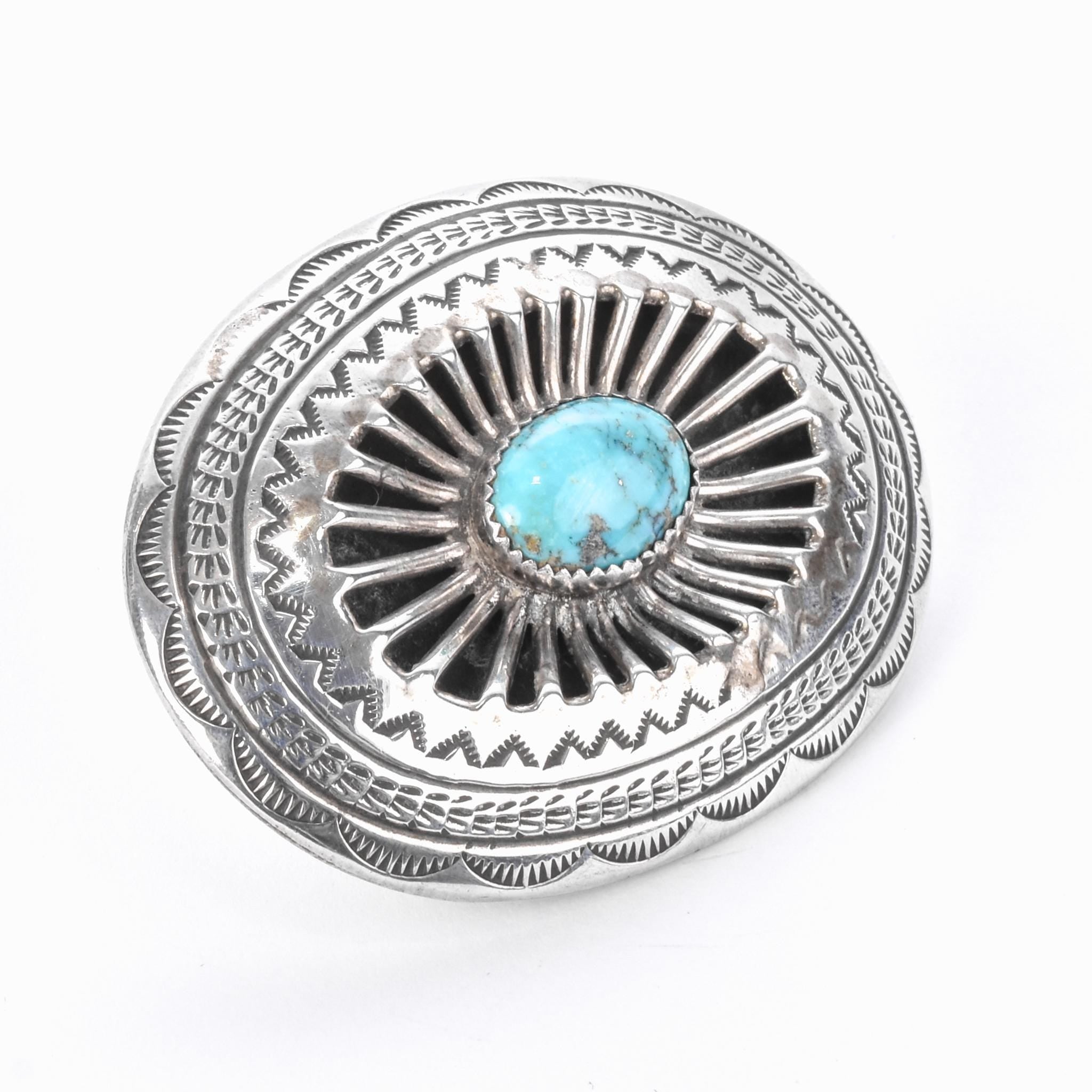 Signed Sterling Silver and Turquoise Belt Buckle