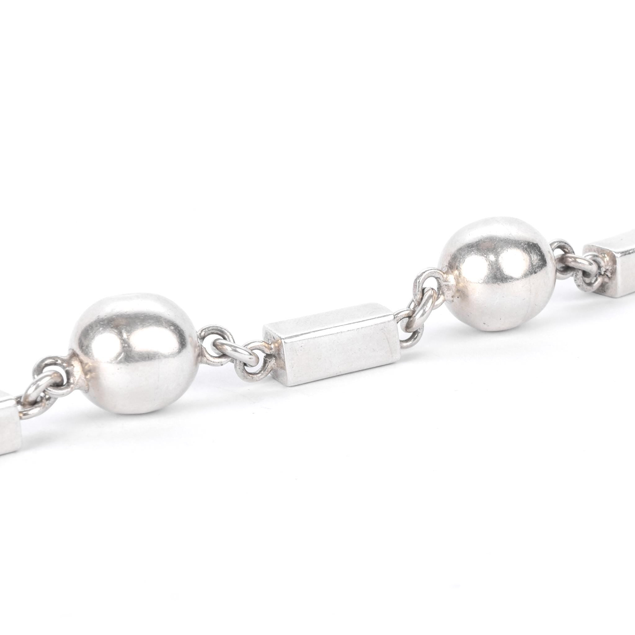 Mexican Sterling Silver Ball and Bar Chain Link Bracelet