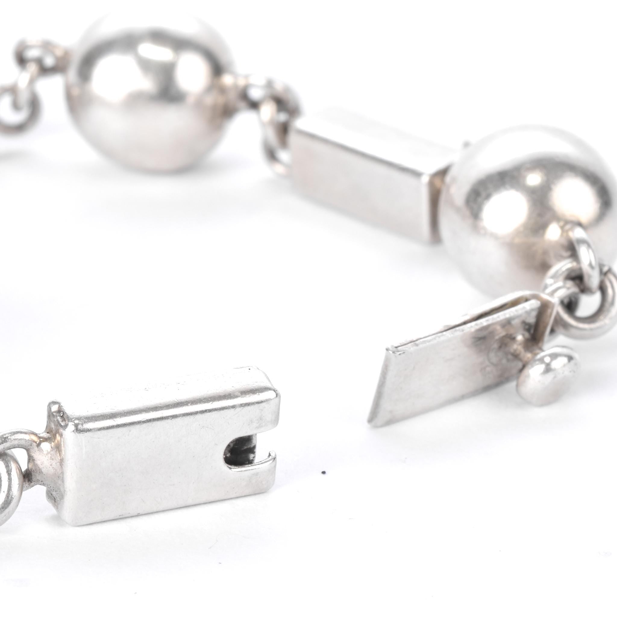 Mexican Sterling Silver Ball and Bar Chain Link Bracelet