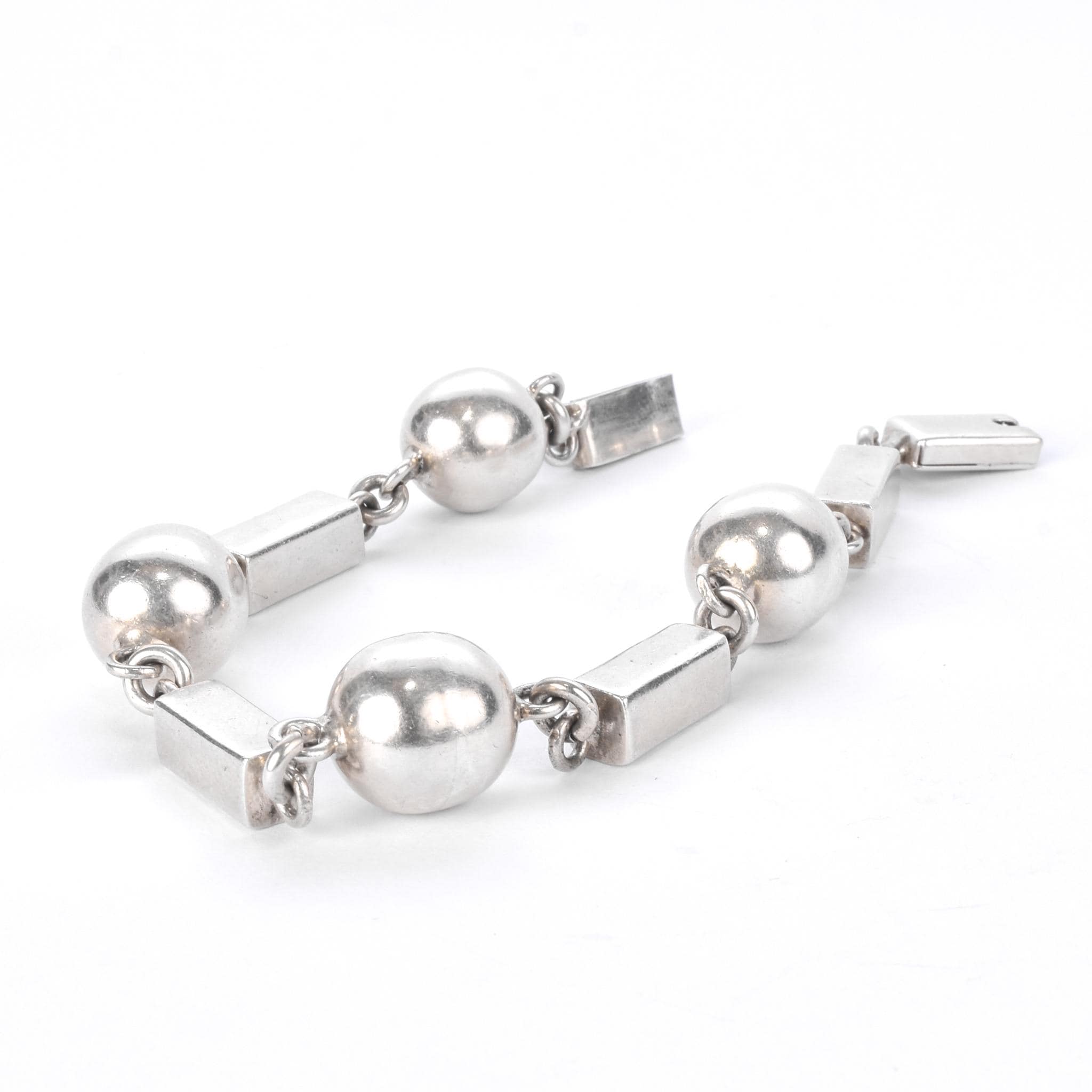 Mexican Sterling Silver Ball and Bar Chain Link Bracelet