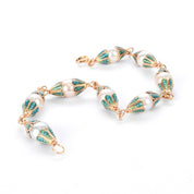 18K Gold & Green Enamel Petal Cupped Pearl Link Bracelet