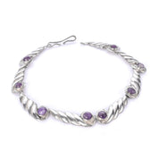 Sterling Silver and Amethyst Swirl-Link Collar Necklace
