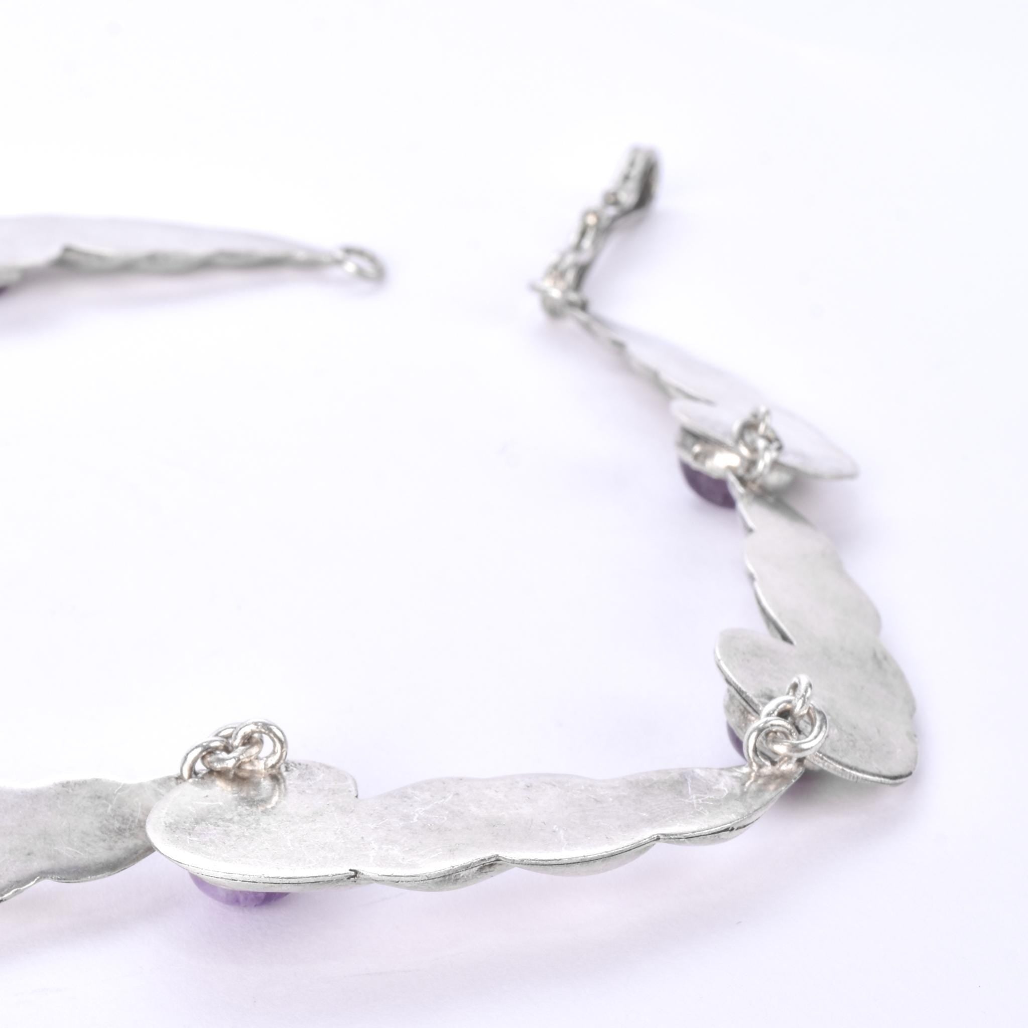 Sterling Silver and Amethyst Swirl-Link Collar Necklace