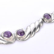 Sterling Silver and Amethyst Swirl-Link Collar Necklace