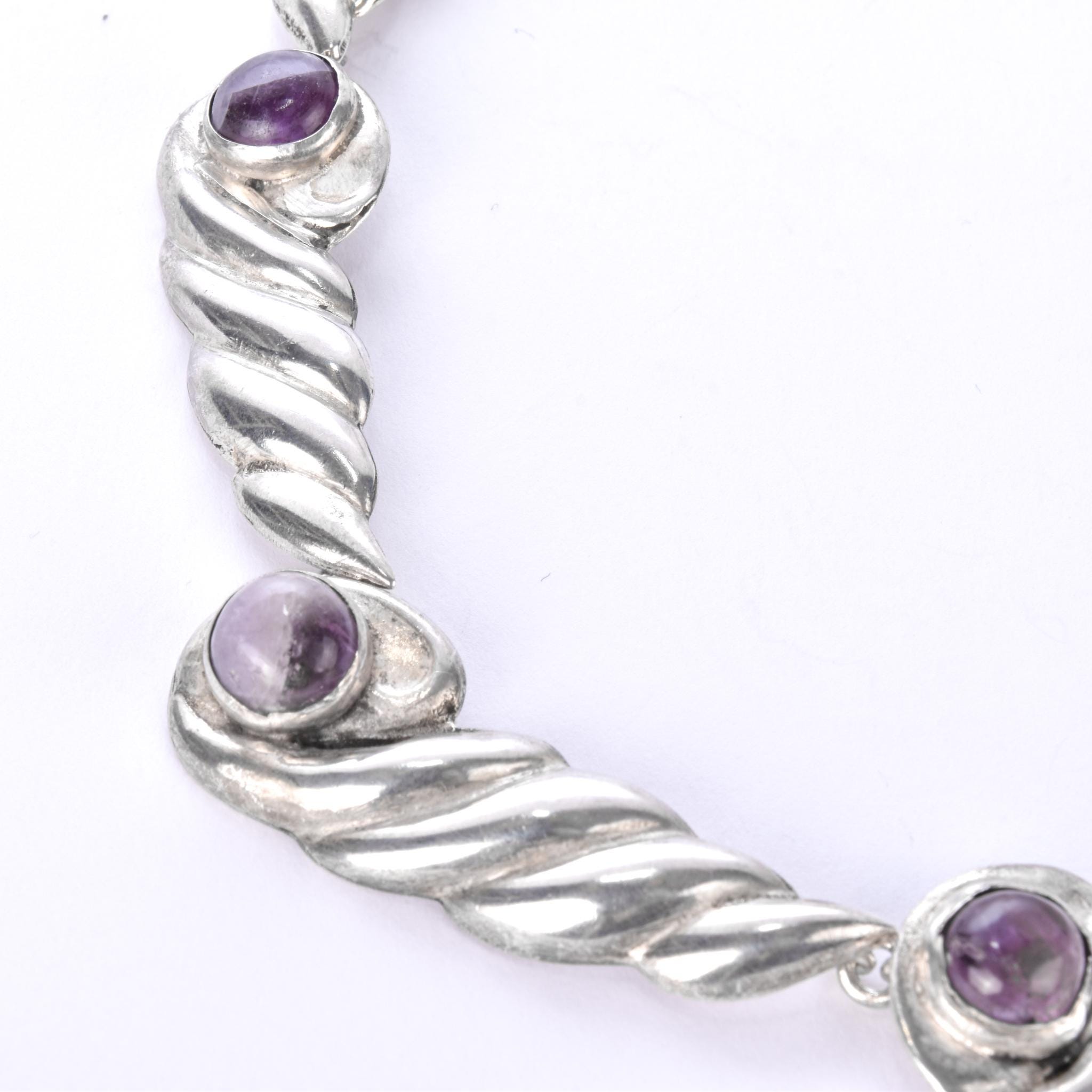 Sterling Silver and Amethyst Swirl-Link Collar Necklace