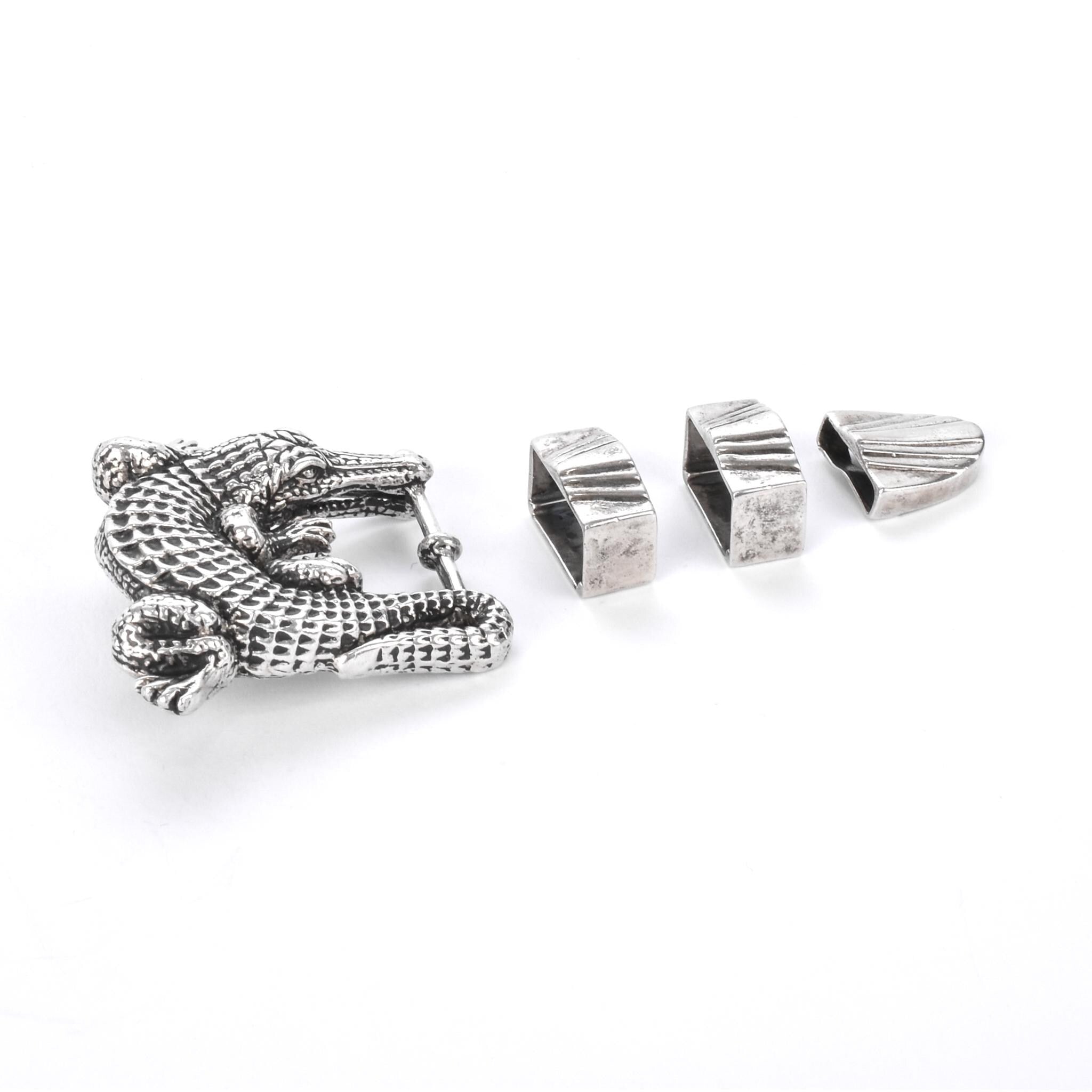 Sterling Silver Alligator Belt Buckle Set