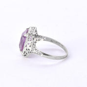 Art Deco 14K White Gold Filigree Amethyst Ring
