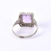 Art Deco 14K White Gold Filigree Amethyst Ring