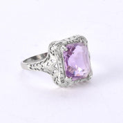 Art Deco 14K White Gold Filigree Amethyst Ring