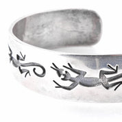 Hopi Signed Sterling Silver Lizard Inlay Cuff Bracelet