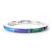 Taxco Sterling Silver Multi-Gemstone Inlay Bangle Bracelet