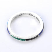 Taxco Sterling Silver Multi-Gemstone Inlay Bangle Bracelet