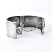 Antique English Silver Etched Hinged Belt-Buckle Bracelet