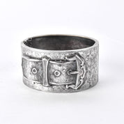 Antique English Silver Etched Hinged Belt-Buckle Bracelet