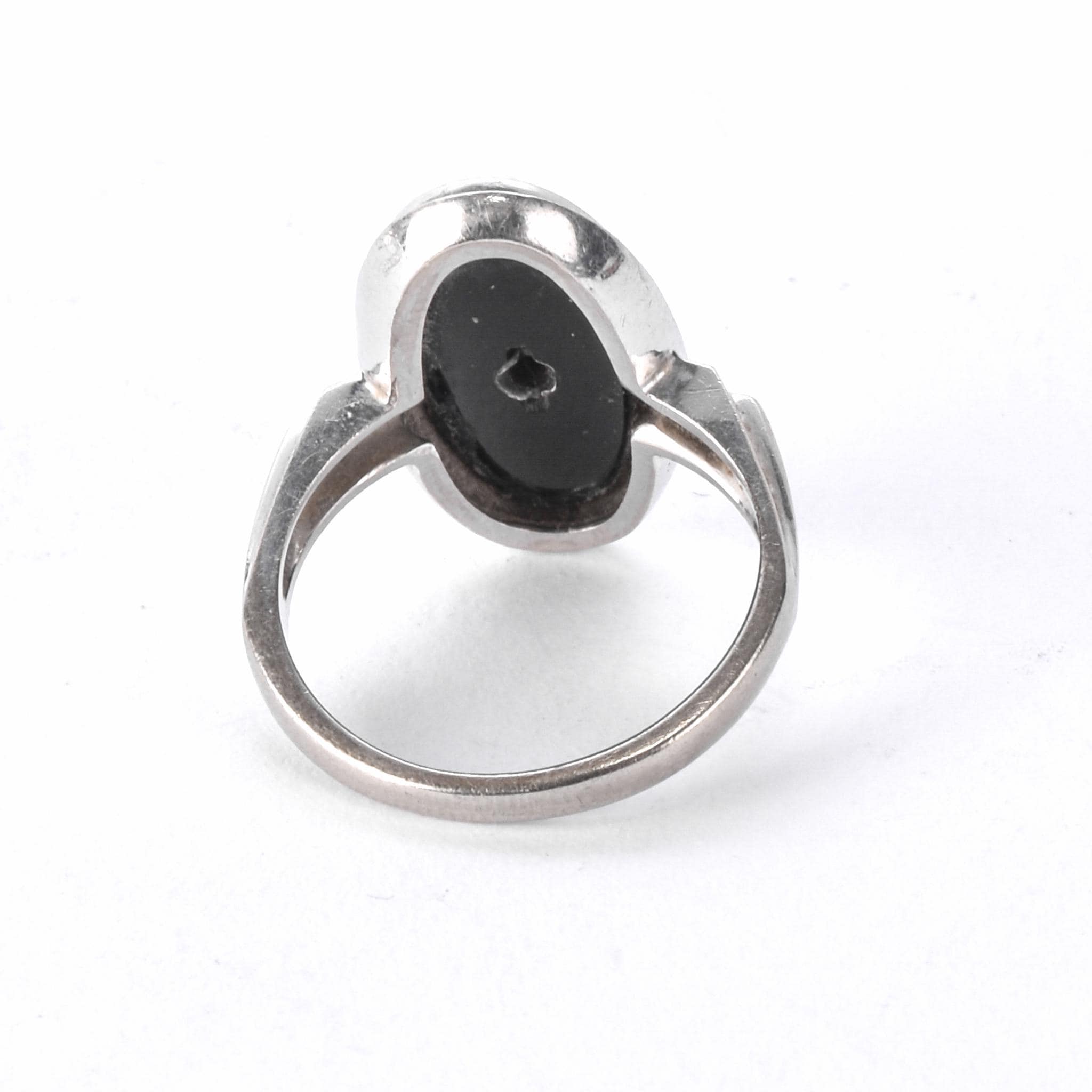 Art Deco 14K White Gold and Onyx Ring with Diamond