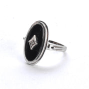Art Deco 14K White Gold and Onyx Ring with Diamond