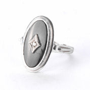 Art Deco 14K White Gold and Onyx Ring with Diamond