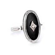 Art Deco 14K White Gold and Onyx Ring with Diamond