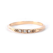 14K Gold Three Diamond Stacking Band with Carved Flowers