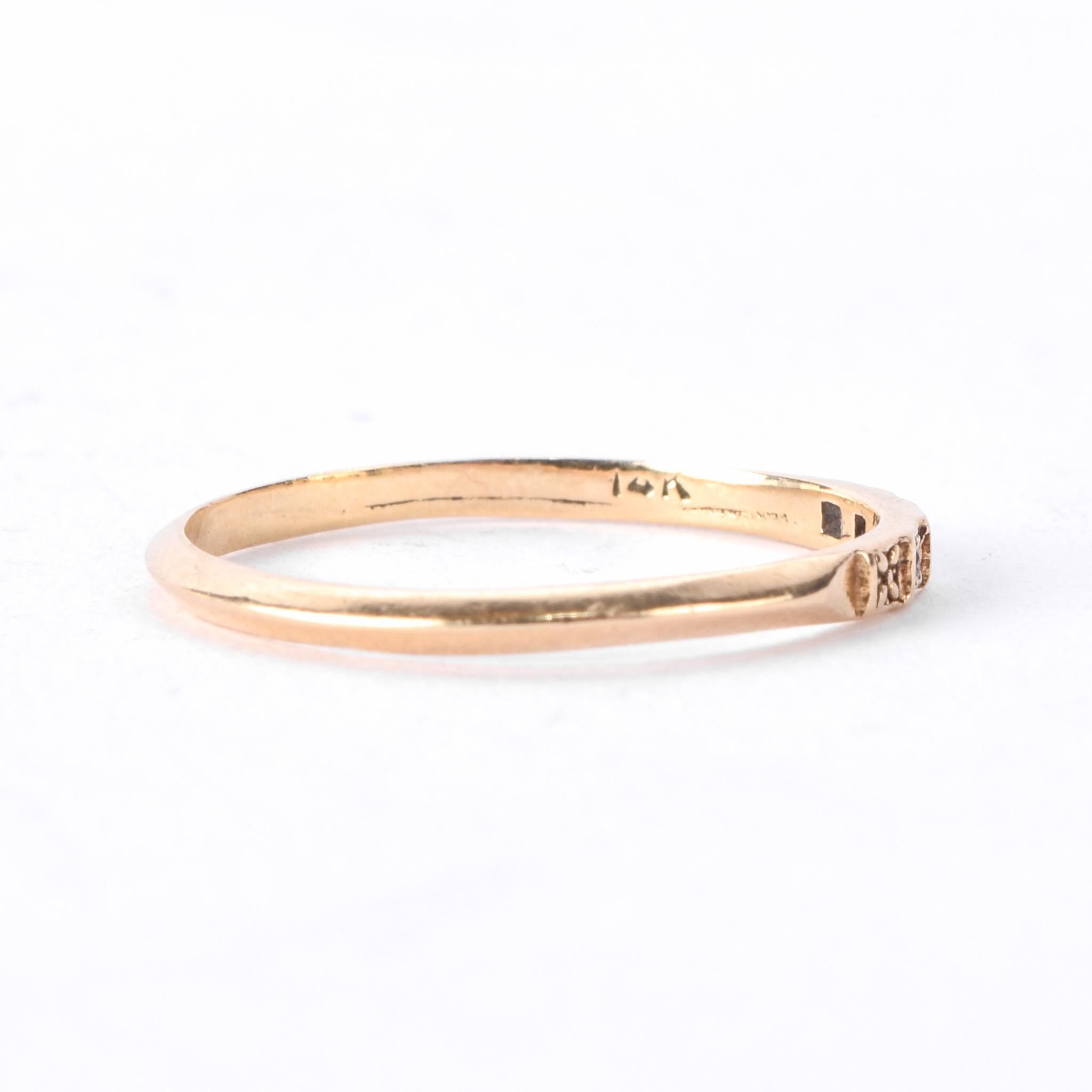 14K Gold Three Diamond Stacking Band with Carved Flowers