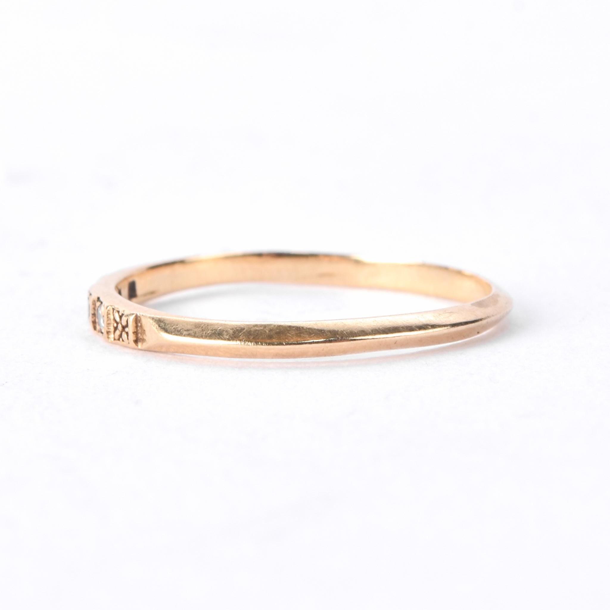 14K Gold Three Diamond Stacking Band with Carved Flowers