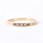 14K Gold Three Diamond Stacking Band with Carved Flowers