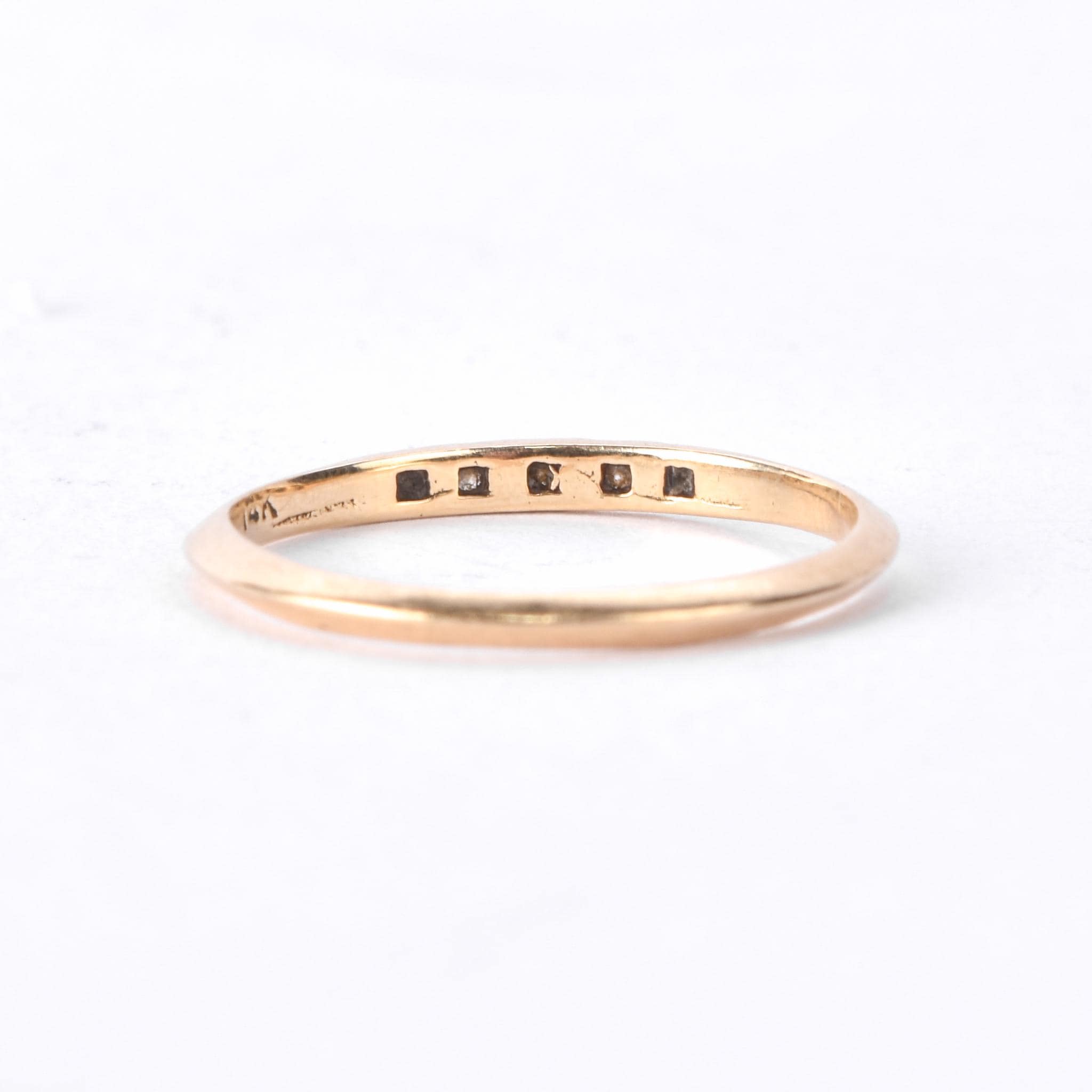 14K Gold Three Diamond Stacking Band with Carved Flowers
