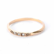 14K Gold Three Diamond Stacking Band with Carved Flowers