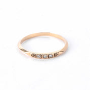 14K Gold Three Diamond Stacking Band with Carved Flowers
