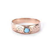 9K Rose Gold Carved Band with Solitaire Turquoise