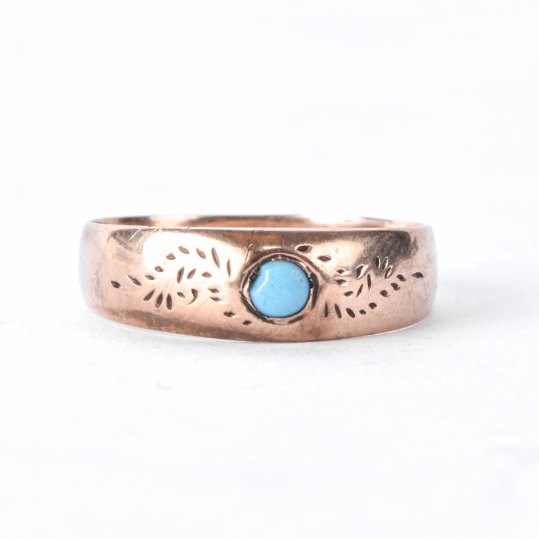 9K Rose Gold Carved Band with Solitaire Turquoise