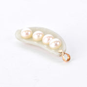 Jade and Pearl Peapod Pendant with 14K Gold Bail