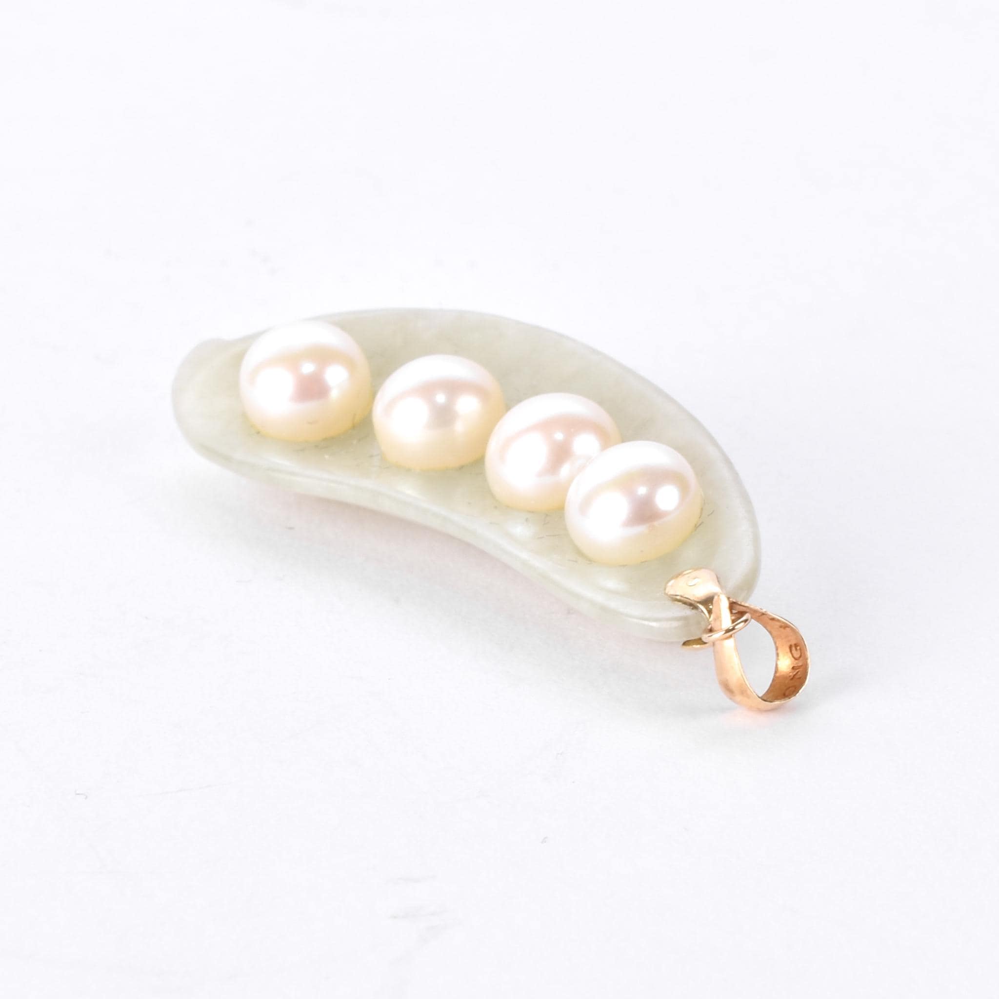 Jade and Pearl Peapod Pendant with 14K Gold Bail