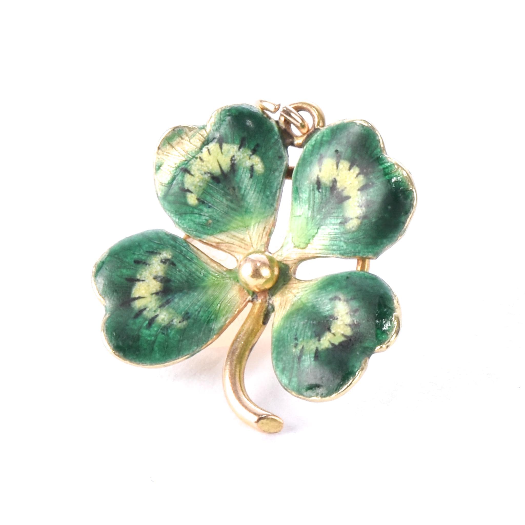 14K Gold and Enamel Lucky Four-Leaf Clover Pendant