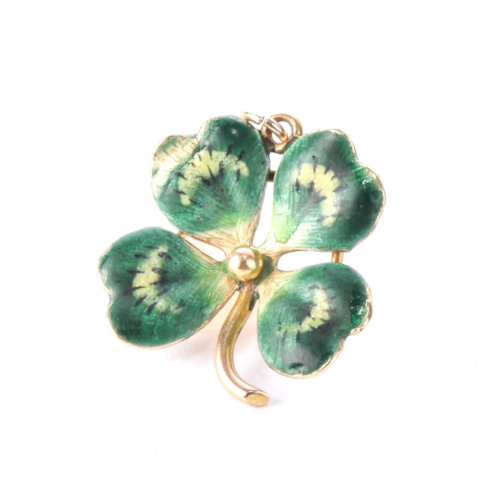 14K Gold and Enamel Lucky Four-Leaf Clover Pendant