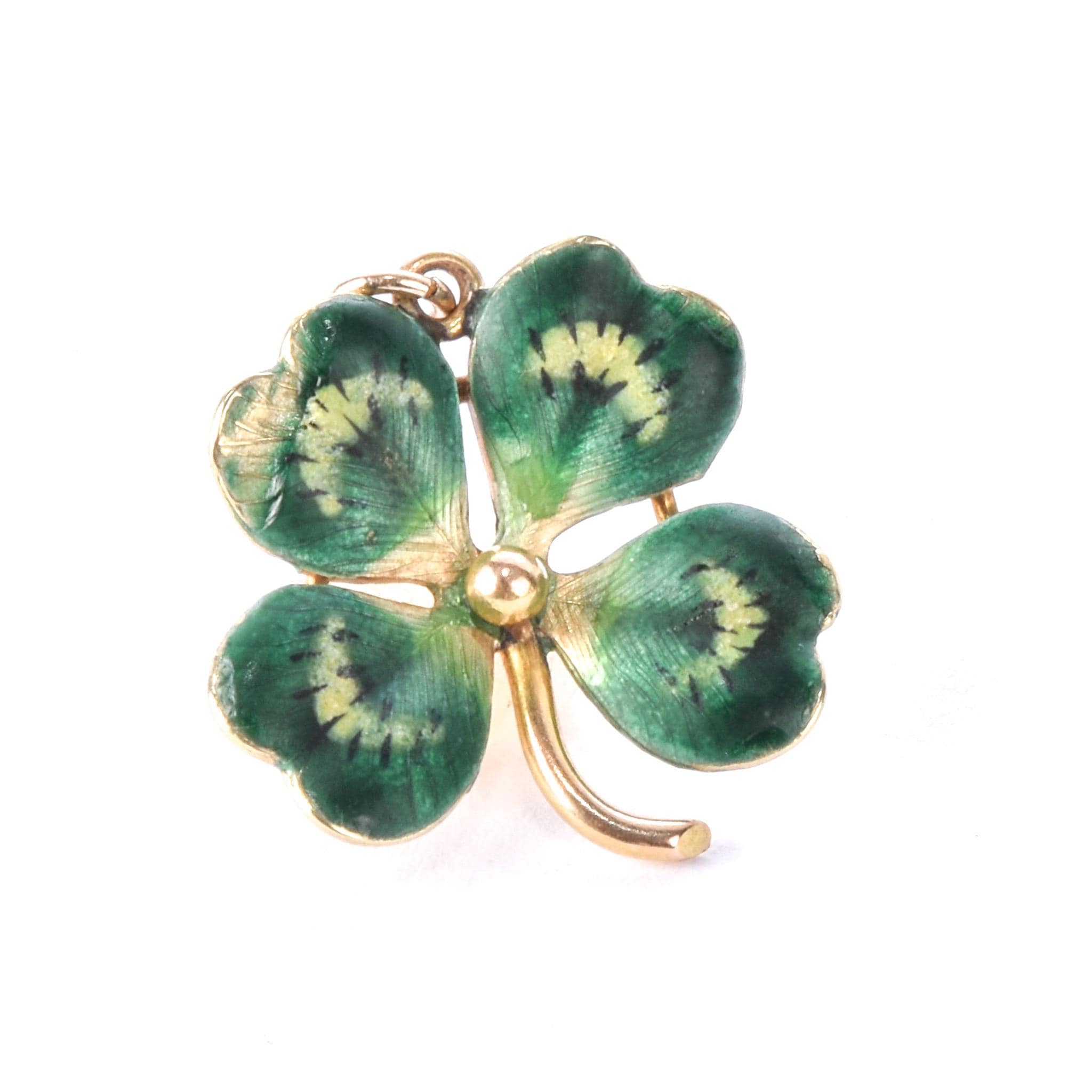 14K Gold and Enamel Lucky Four-Leaf Clover Pendant