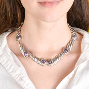 Sterling Silver and Amethyst Swirl-Link Collar Necklace
