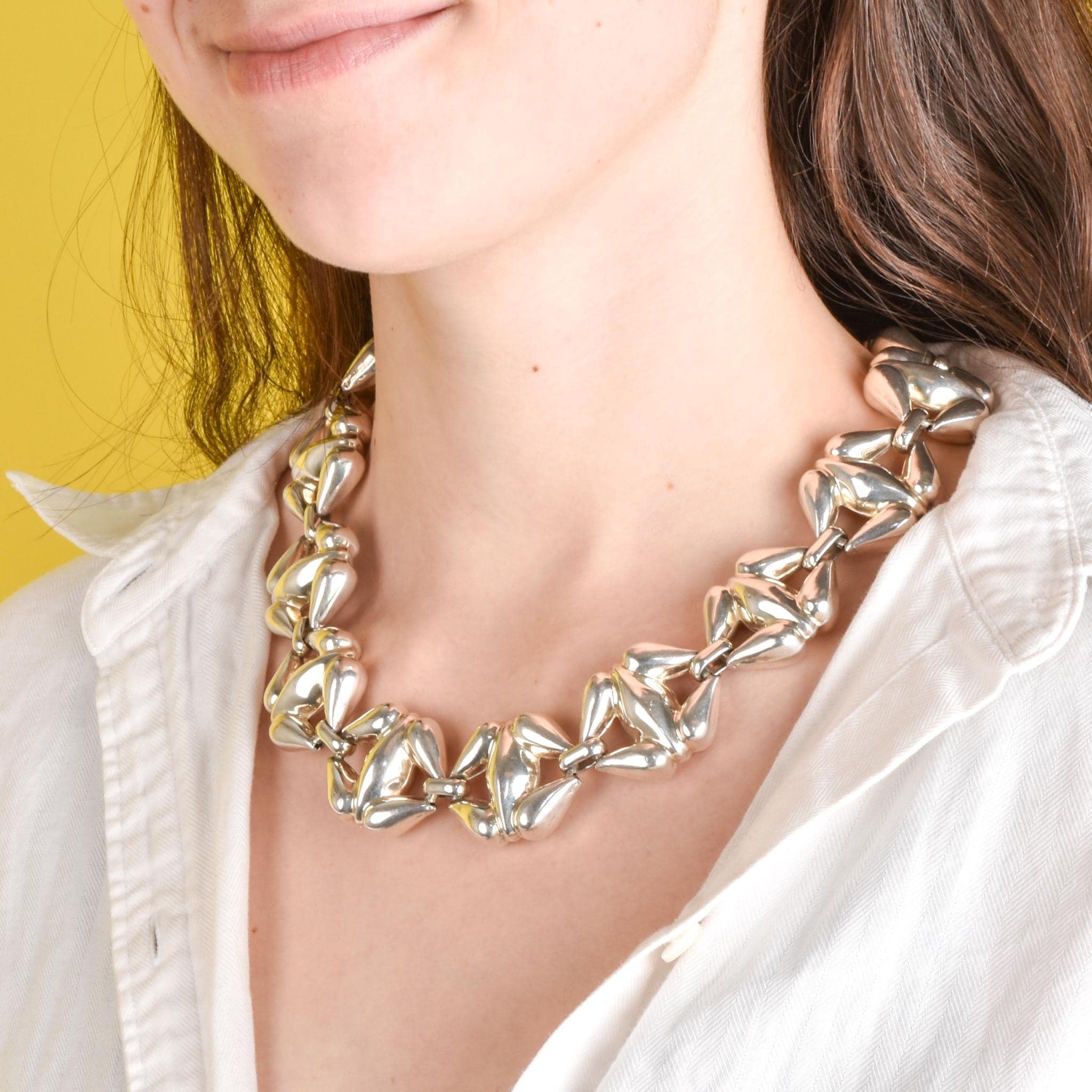 Sterling Silver Puffy X-Link Chain Link Necklace