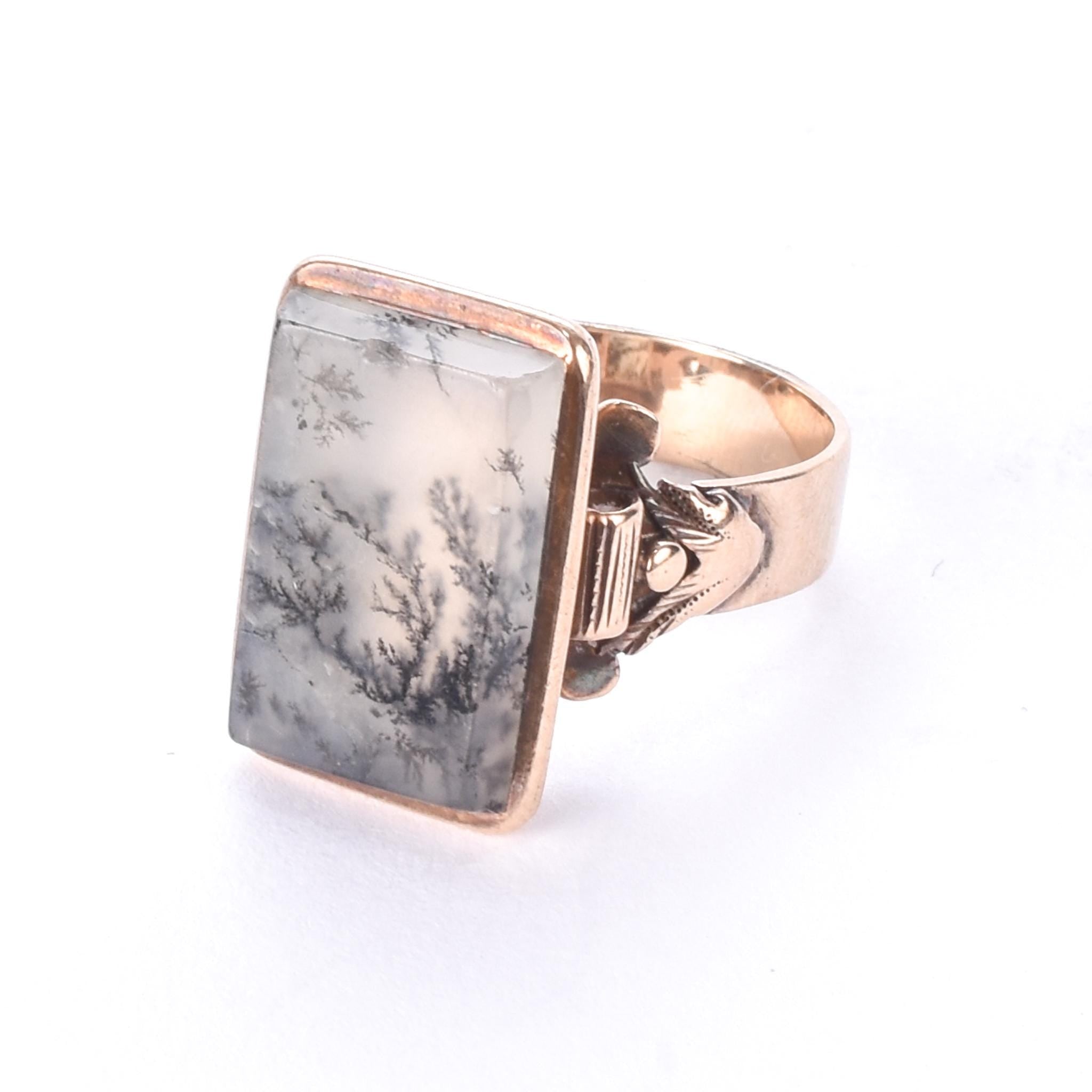 14K Gold Dendritic Agate Statement Ring