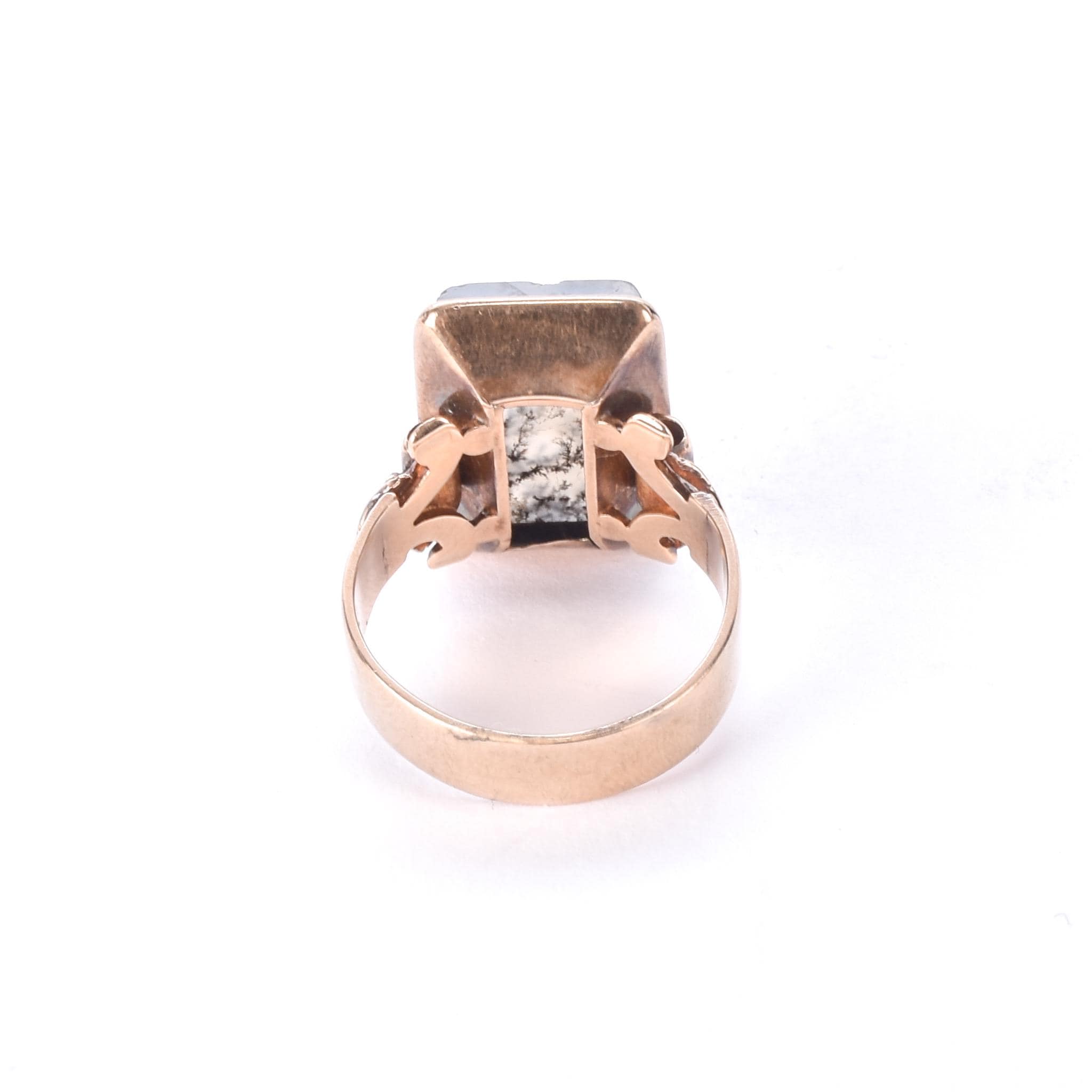 14K Gold Dendritic Agate Statement Ring