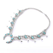 Hand-Signed Sterling Silver & Turquoise Horseshoe Squash Blossom