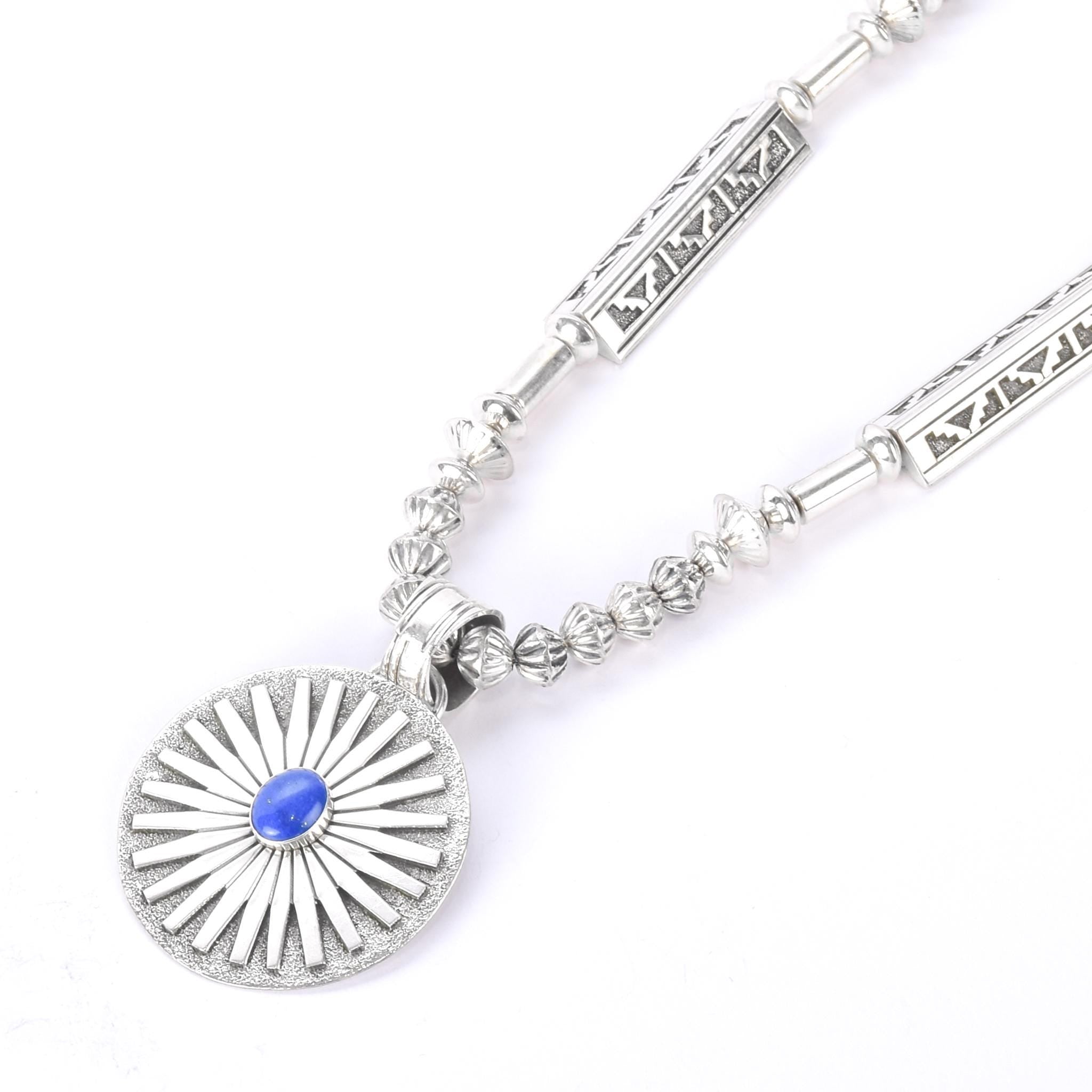Navajo Signed R. Wiley Sterling Silver Necklace with Lapis Lazuli Pendant