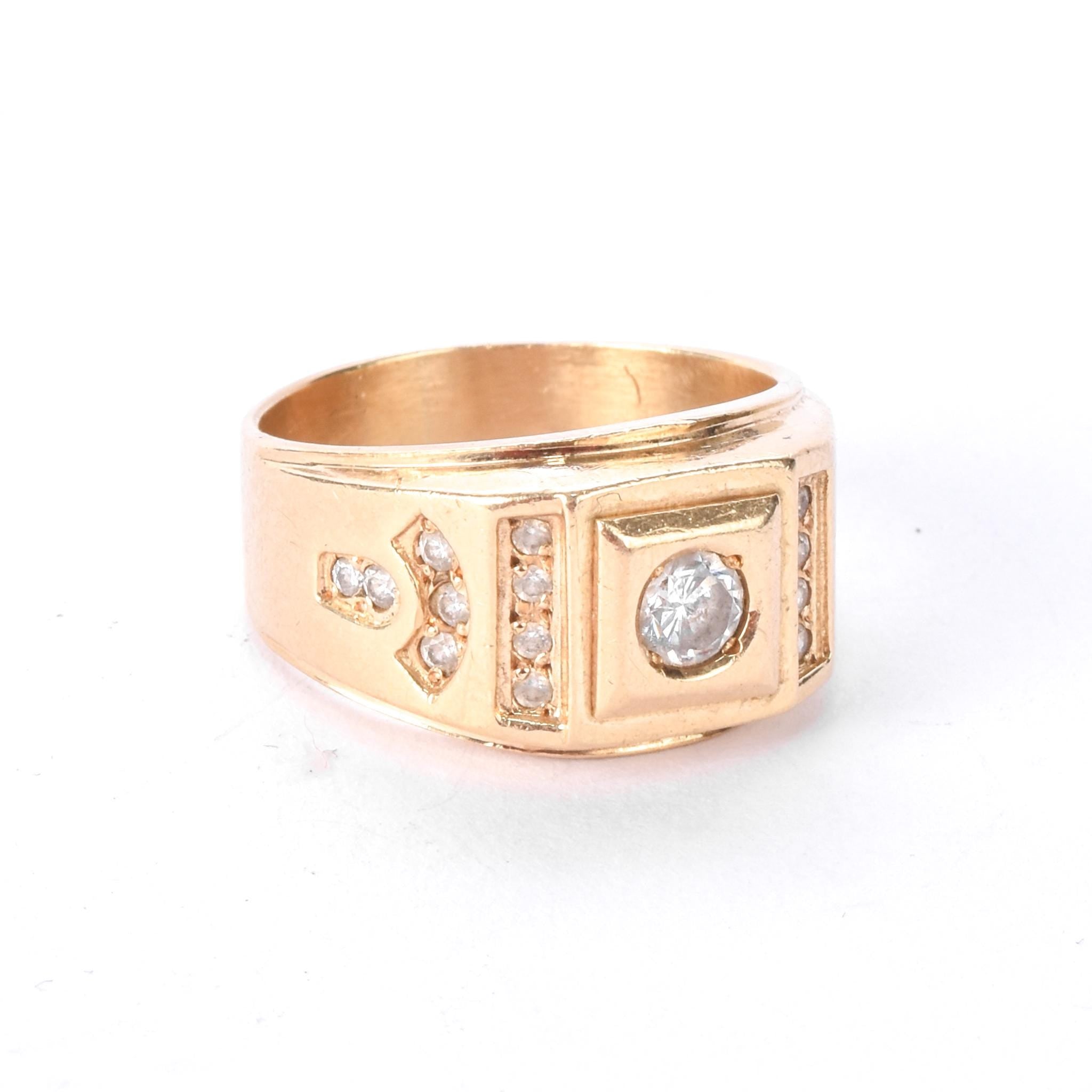 14K Gold and Cubic Zirconia Men's Statement Ring