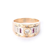 14K Two-Tone Gold Men's Statement Ring with Ruby and Cubic Zirconia