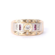 14K Two-Tone Gold Men's Statement Ring with Ruby and Cubic Zirconia