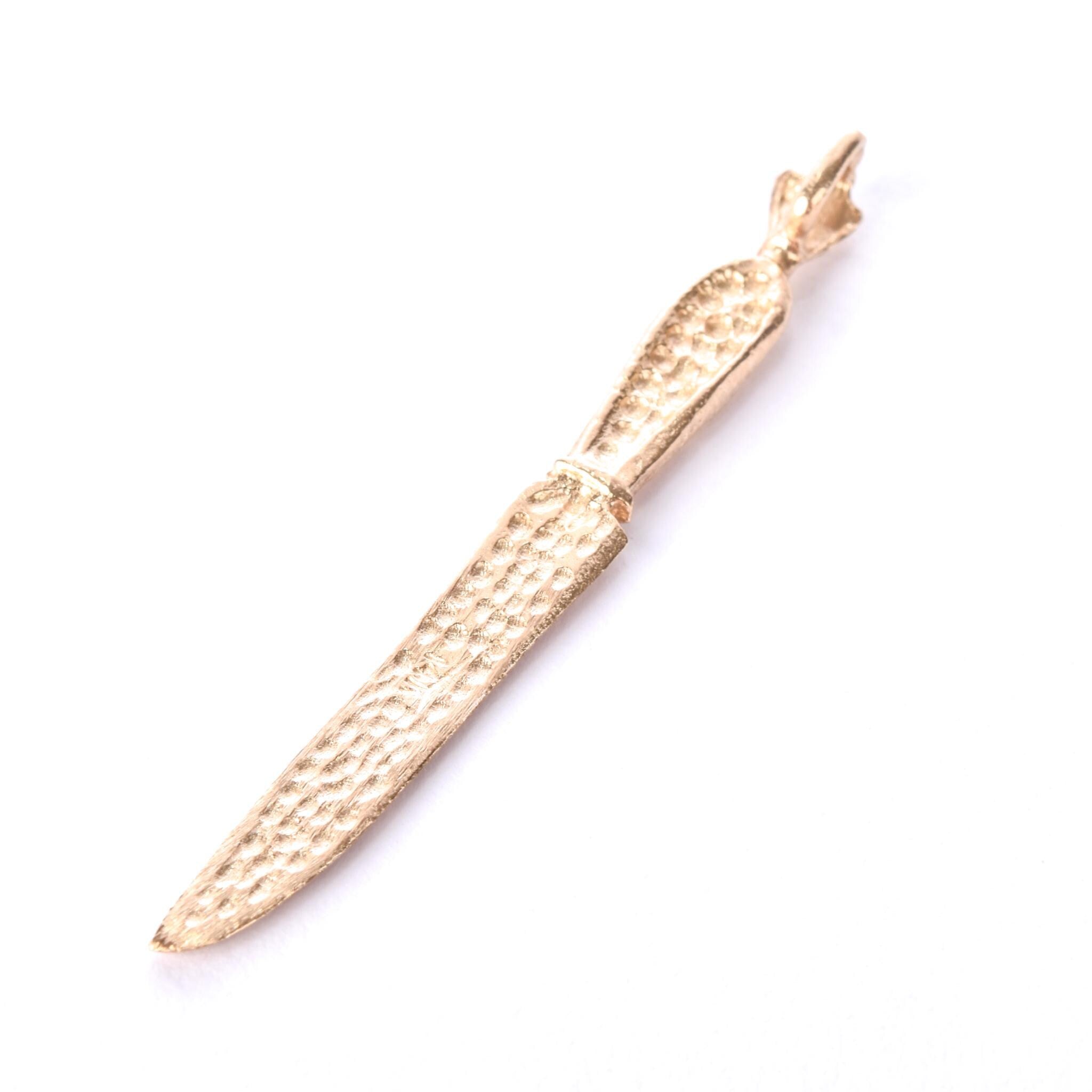 14K Gold Etched Knife Pendant