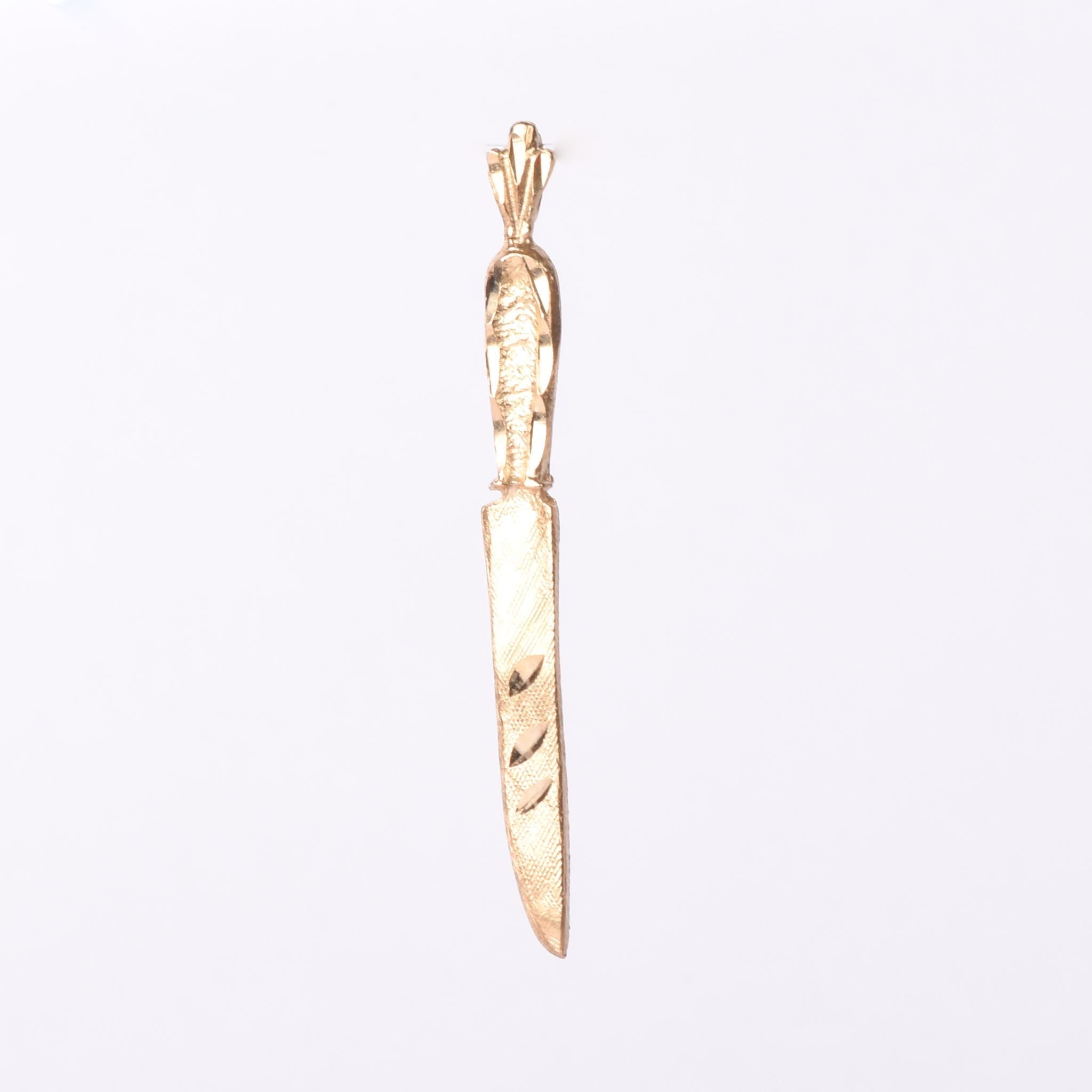 14K Gold Etched Knife Pendant