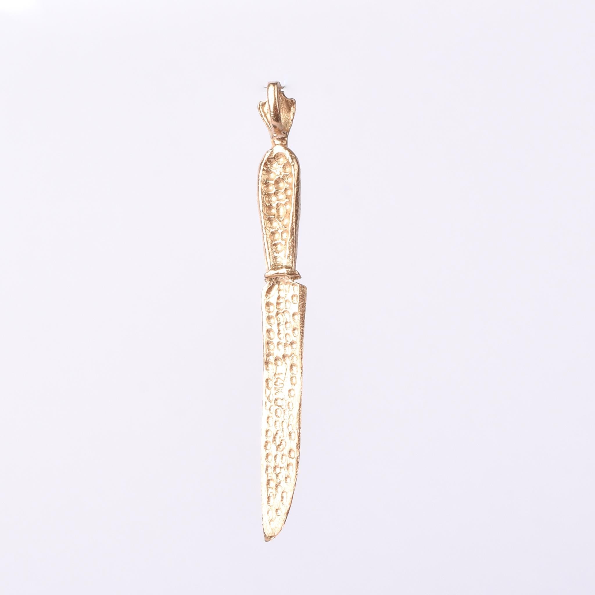 14K Gold Etched Knife Pendant